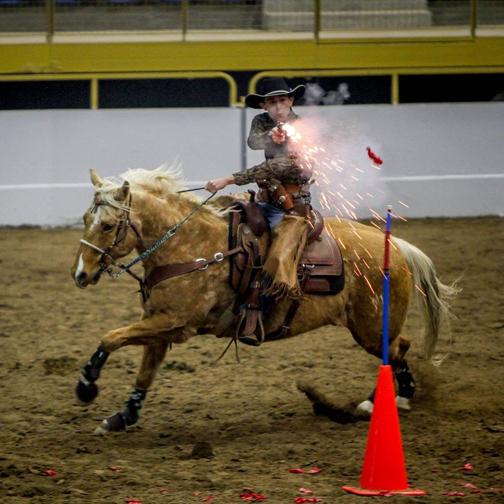 RV senior Austin Grazier competes in Mounted Shooting at this years stock show