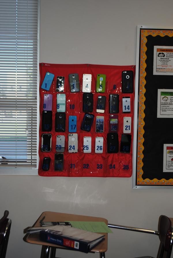 Students are required to place their cell phones in pockets upon entering their math class.