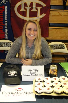 Sage Heffley signed her national letter of intent to play soccer at Colorado Mesa University during RVs official signing ceremony.