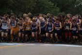 Competitors in the Division II boys race jump off the line and head out on their way over the 5 Kilometer course near Heritage High School in Littleton, Colorado. The Mustangs finished 8th overall in their division.